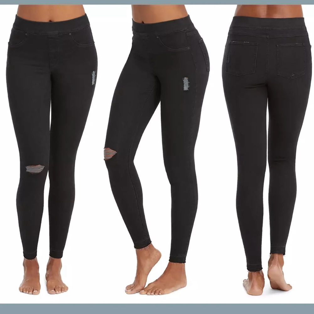 SPANX Jean-ish Jeggings Skinny Jeans Distressed Off-Black S